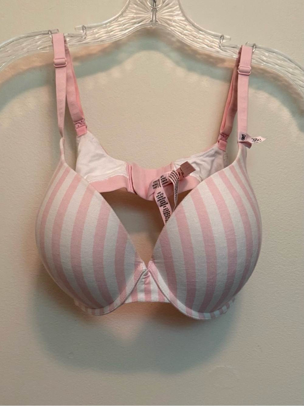 Victoria's Secret Pink & White Striped 38D underwire bra converts x back